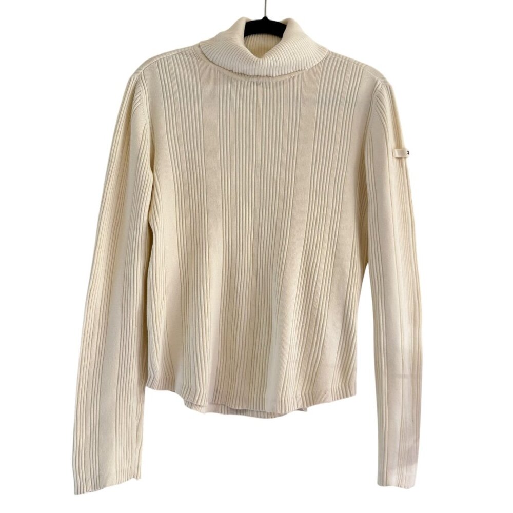 Vintage 90s Tommy Hilfiger Women’s Cream Ribbed Turtleneck Sweater Made Japan